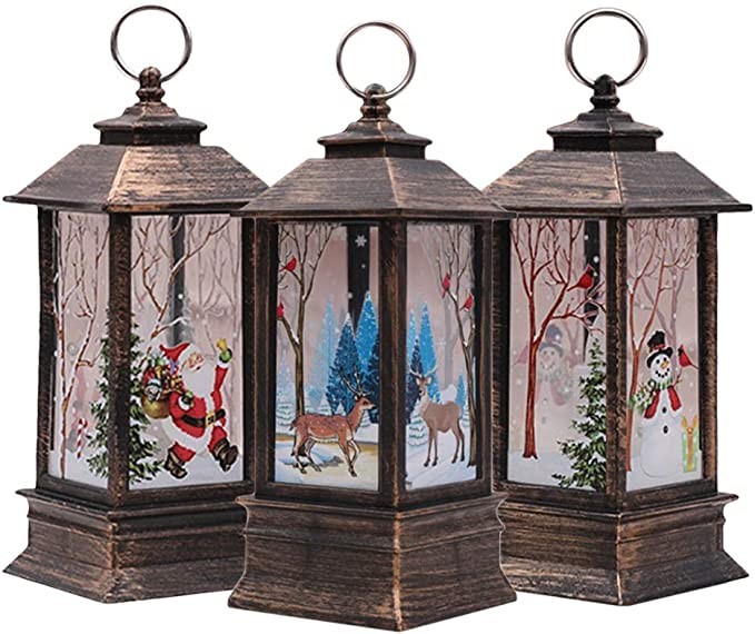 Christmas Decorations Sale, 3PCS Christmas Decorations Lights Vintage Xmas Candle with LED Tea Light Santa Claus Elk Snowman Pattern Lights Fireless Candles Lamp for Christmas Party Decor