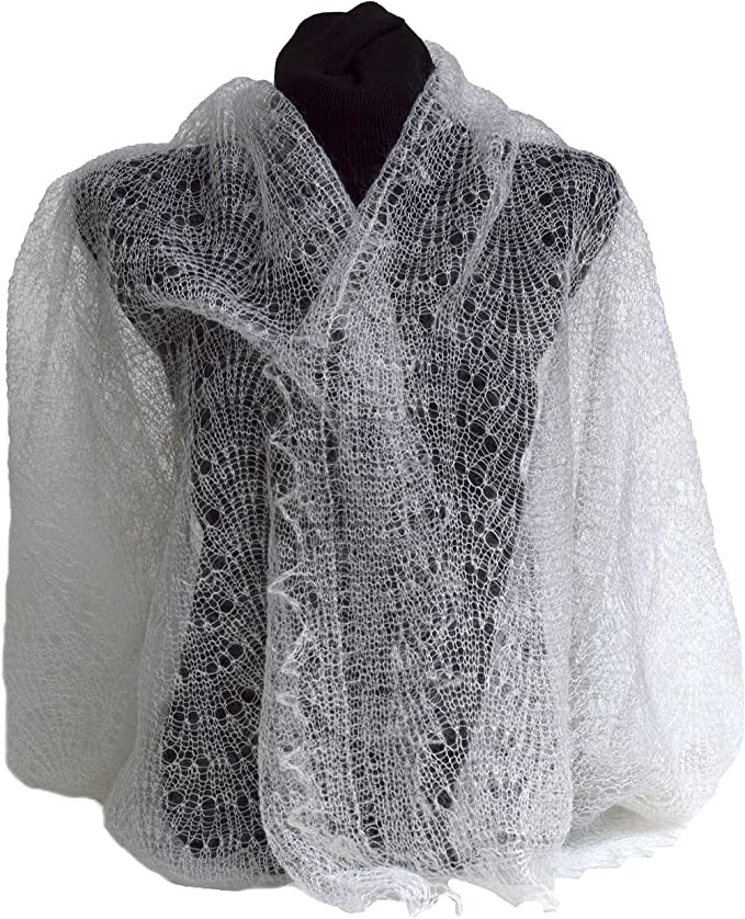 Move the mouse over the image to enlarge the image Fedelkea Orenburg lace knit wool and cashmere scarf, handmade in Russia